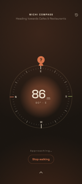 Closing in on the hidden place in Michi — 86 metres to go